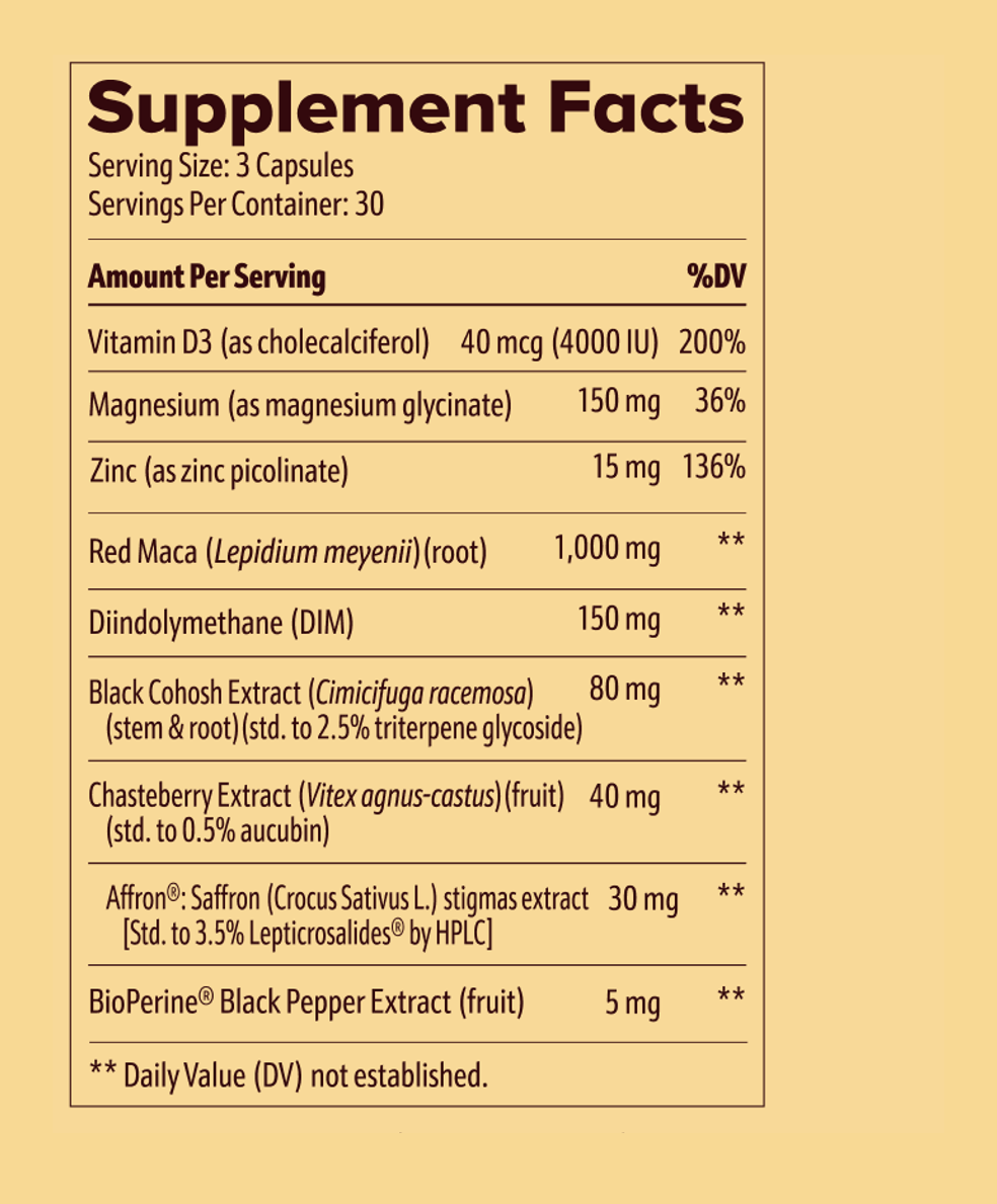 Supplement Facts for Angry Lady Natural Hormone Support